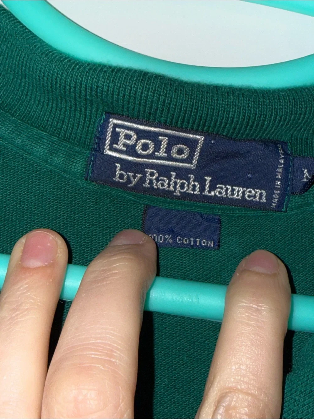 Vintage 90s Polo Ralph Lauren Green Pullover Polo Shirt Medium 100% Cotton